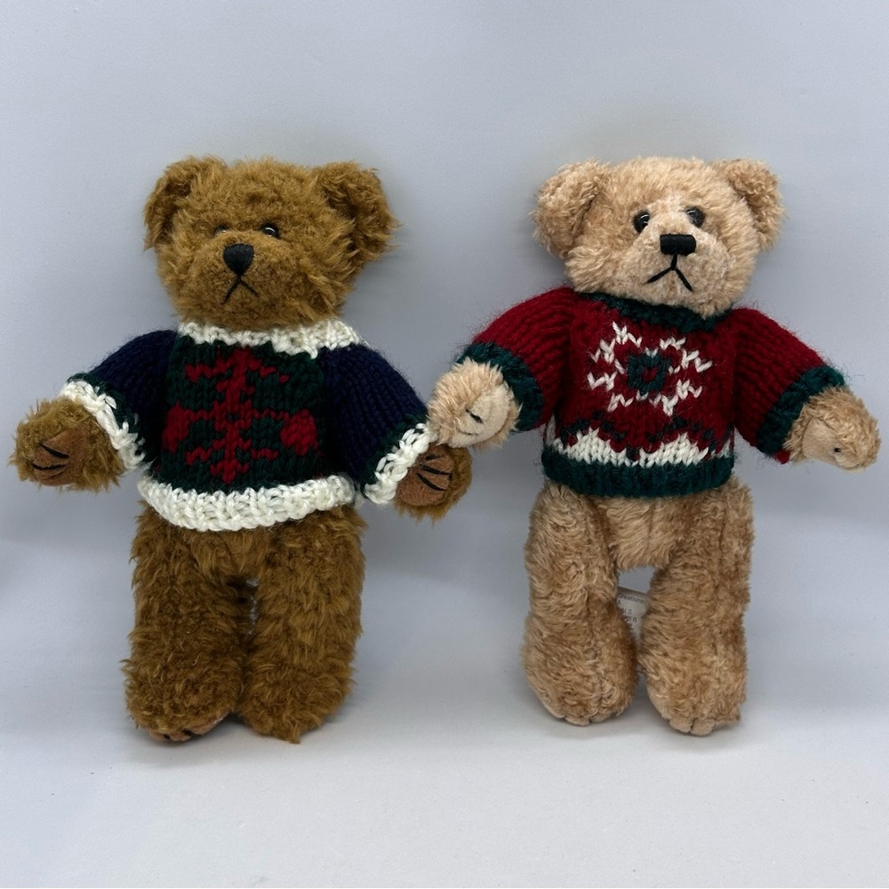 Lot of 2 Vintage Chrisha Playful Plush Teddy Bears 1996 with Sweaters 8” Jointed